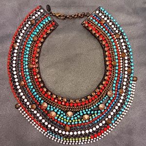 Huge Iosselliani Gunmetal/Gold/Brass/Rhinestone Bib Statement Necklace